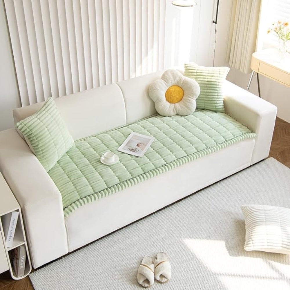 Plush Flannel Sofa Cover Non-Slip with Pleated Edge