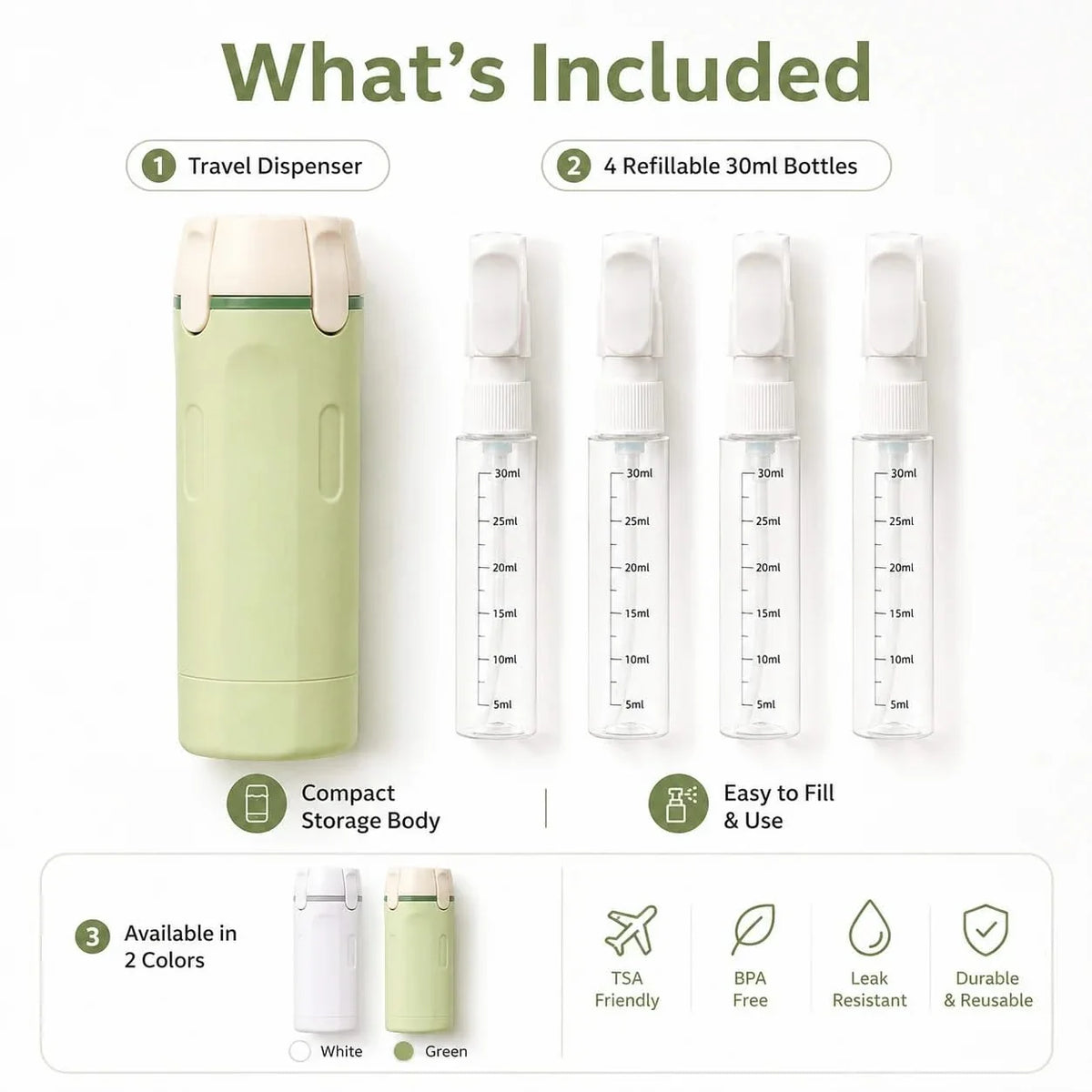 4 in 1 Travel Bottle Refillable Leak Proof Toiletry Dispenser
