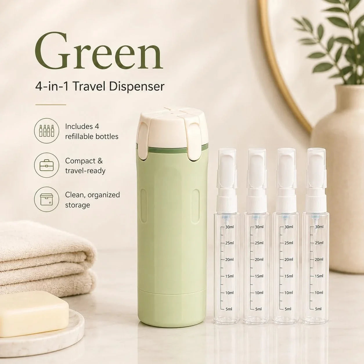 4 in 1 Travel Bottle Refillable Leak Proof Toiletry Dispenser