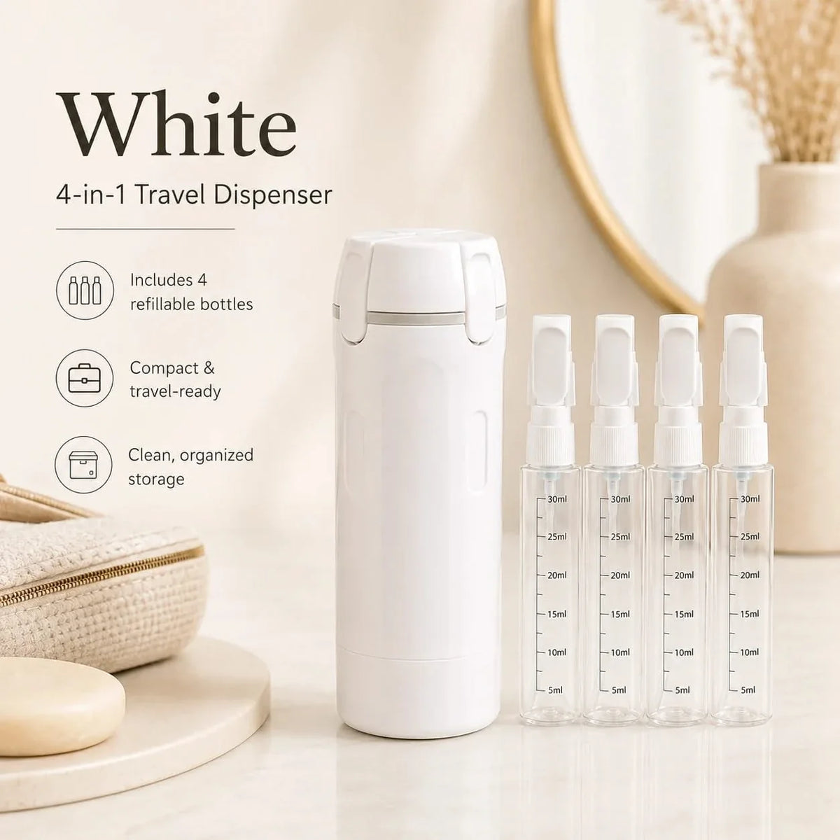 4 in 1 Travel Bottle Refillable Leak Proof Toiletry Dispenser