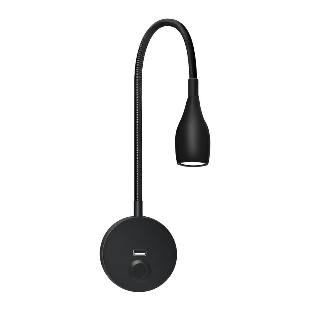 Retningsbestemt væglampe med fleksibel svanehals og USB port