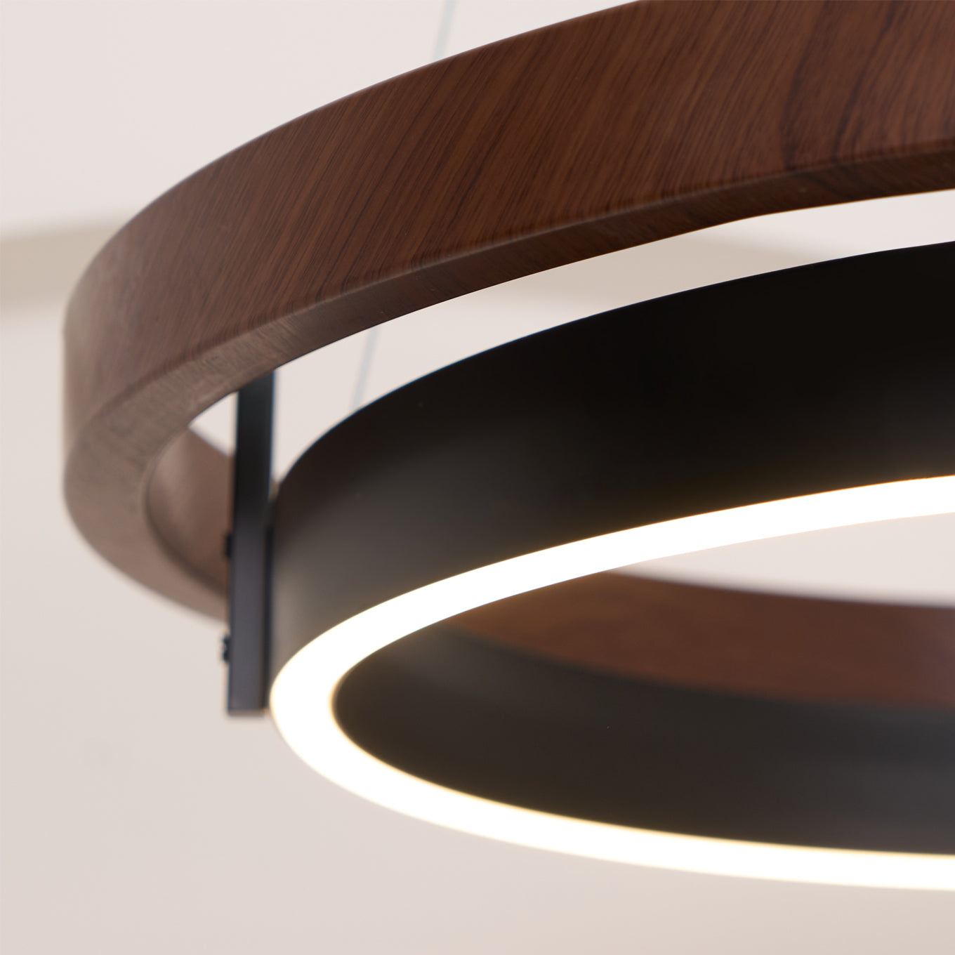 Double Ring LED Chandelier Walnut Finish Integrated Light Dining Room