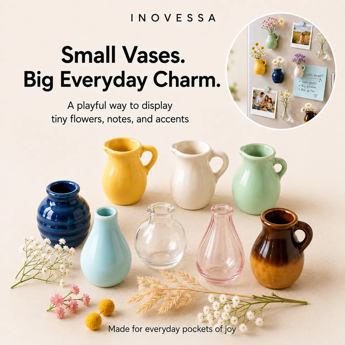 Ceramic Mini Vase Fridge Magnets for Small Fresh Flowers