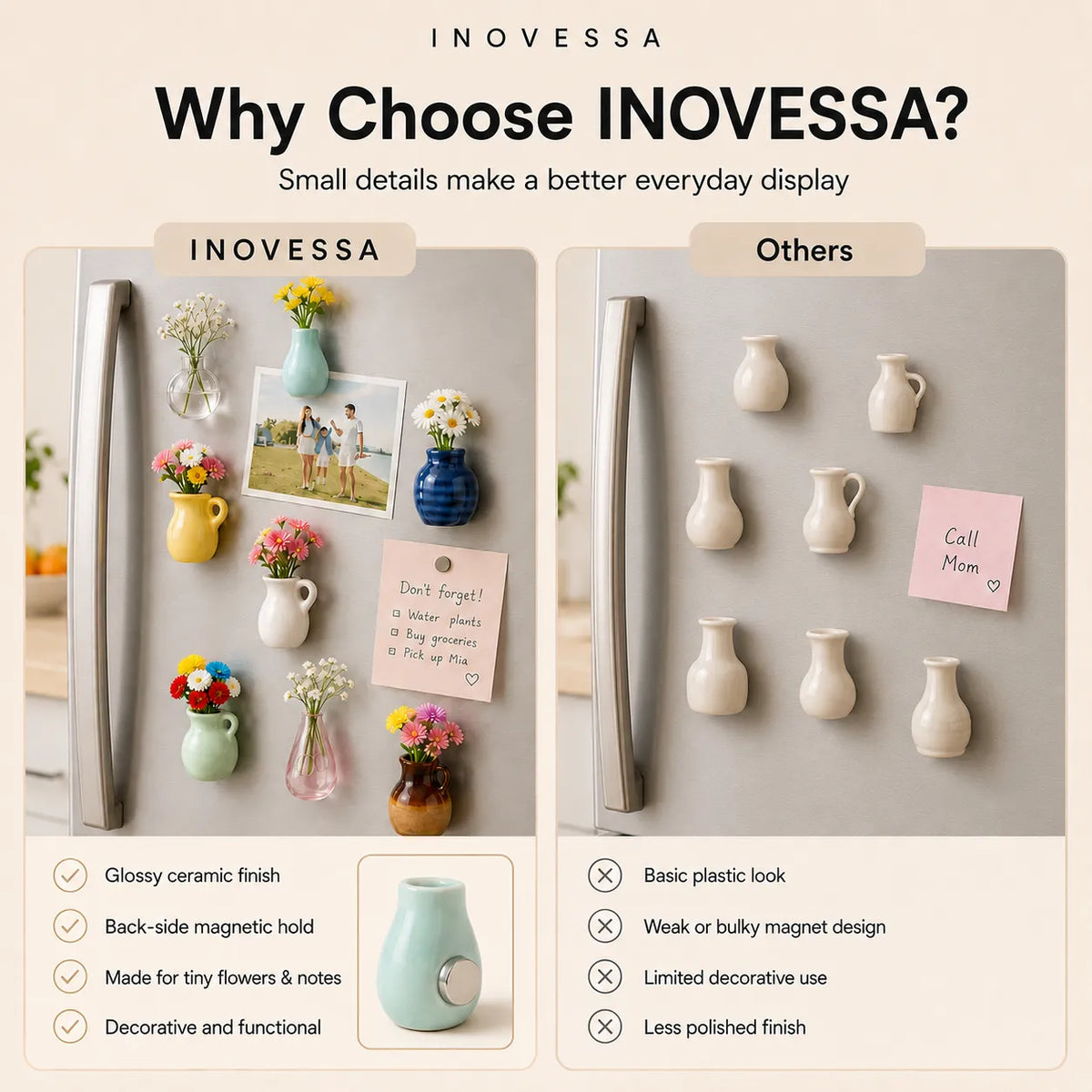 Ceramic Mini Vase Fridge Magnets for Small Fresh Flowers