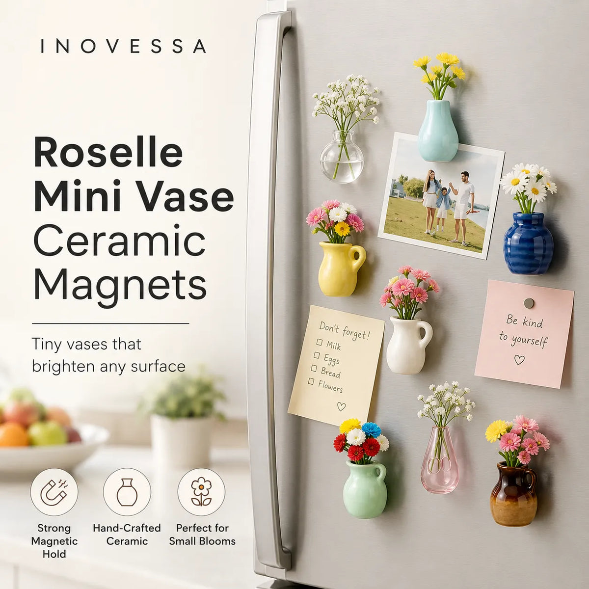 Ceramic Mini Vase Fridge Magnets for Small Fresh Flowers