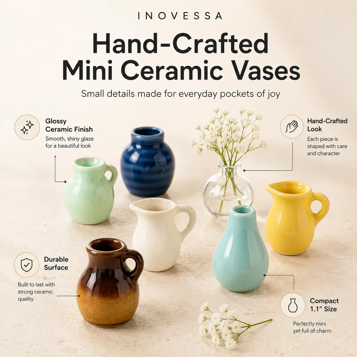 Ceramic Mini Vase Fridge Magnets for Small Fresh Flowers