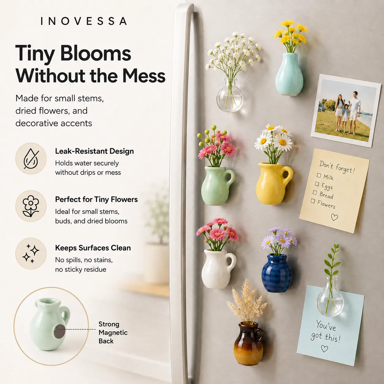 Ceramic Mini Vase Fridge Magnets for Small Fresh Flowers