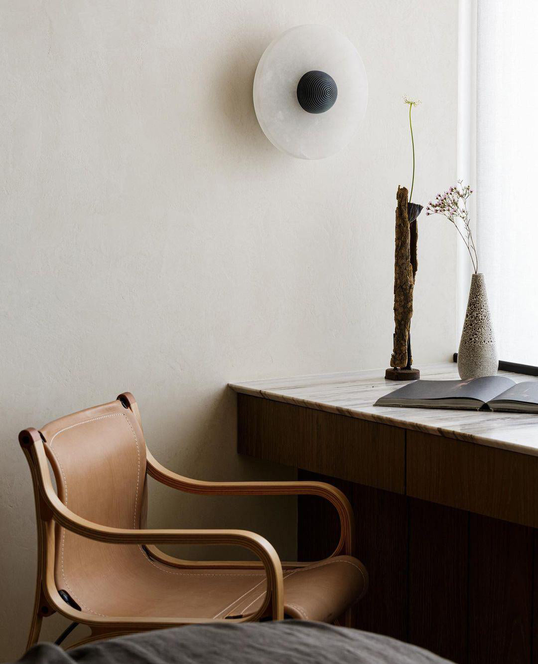 Alabaster Wall Light Natural Stone Disc Integrated LED Dimmable Sconce