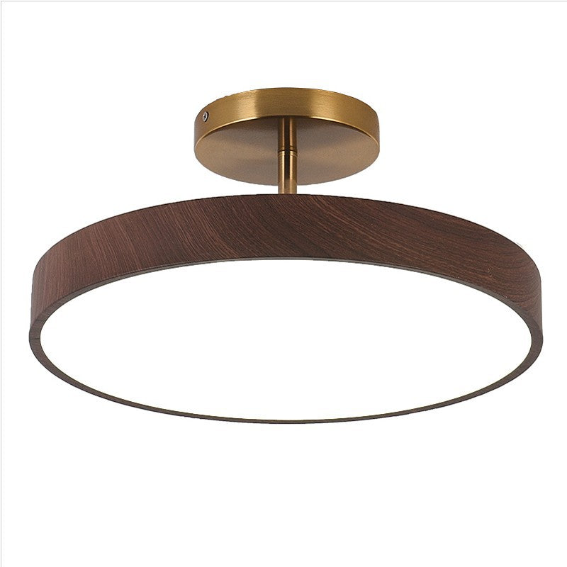 Rund LED-loftlampe i trælook