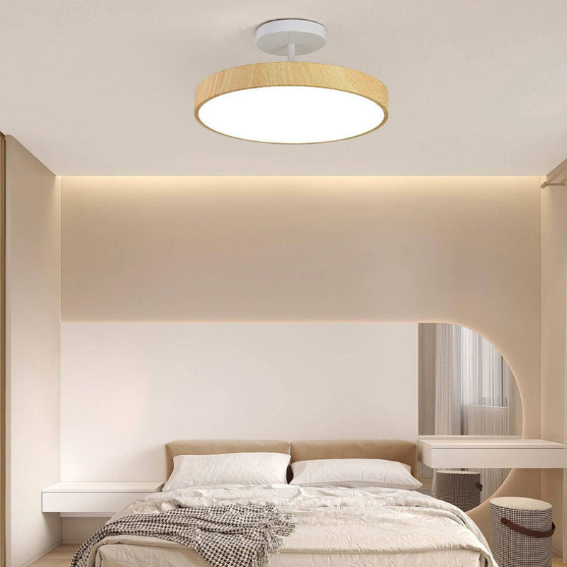 Rund LED-loftlampe i trælook
