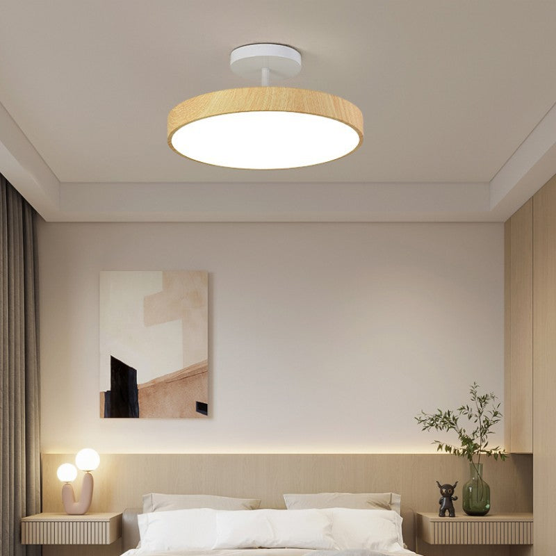Rund LED-loftlampe i trælook