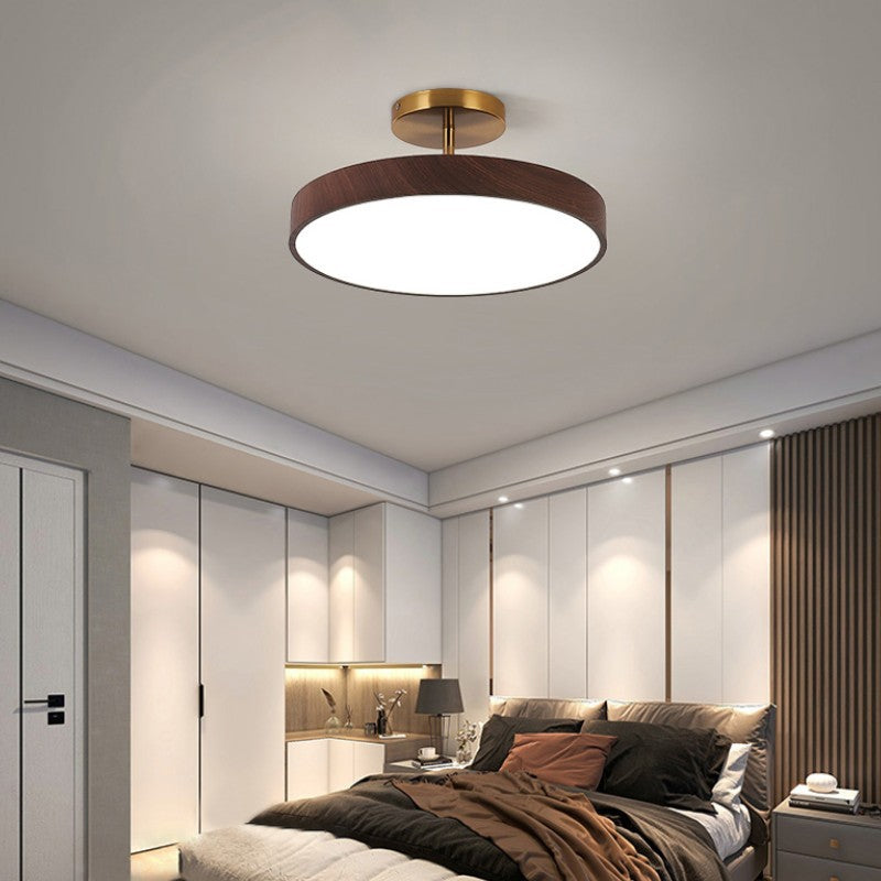 Rund LED-loftlampe i trælook