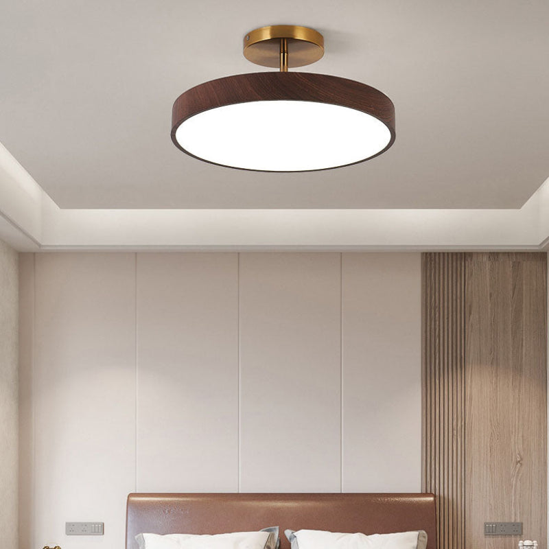 Rund LED-loftlampe i trælook