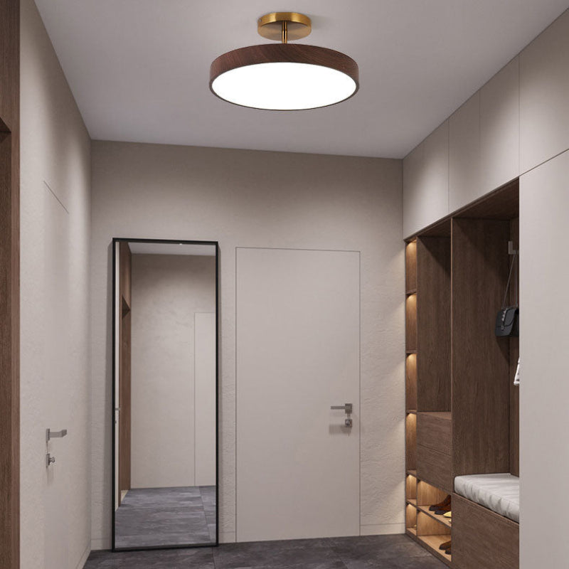 Rund LED-loftlampe i trælook