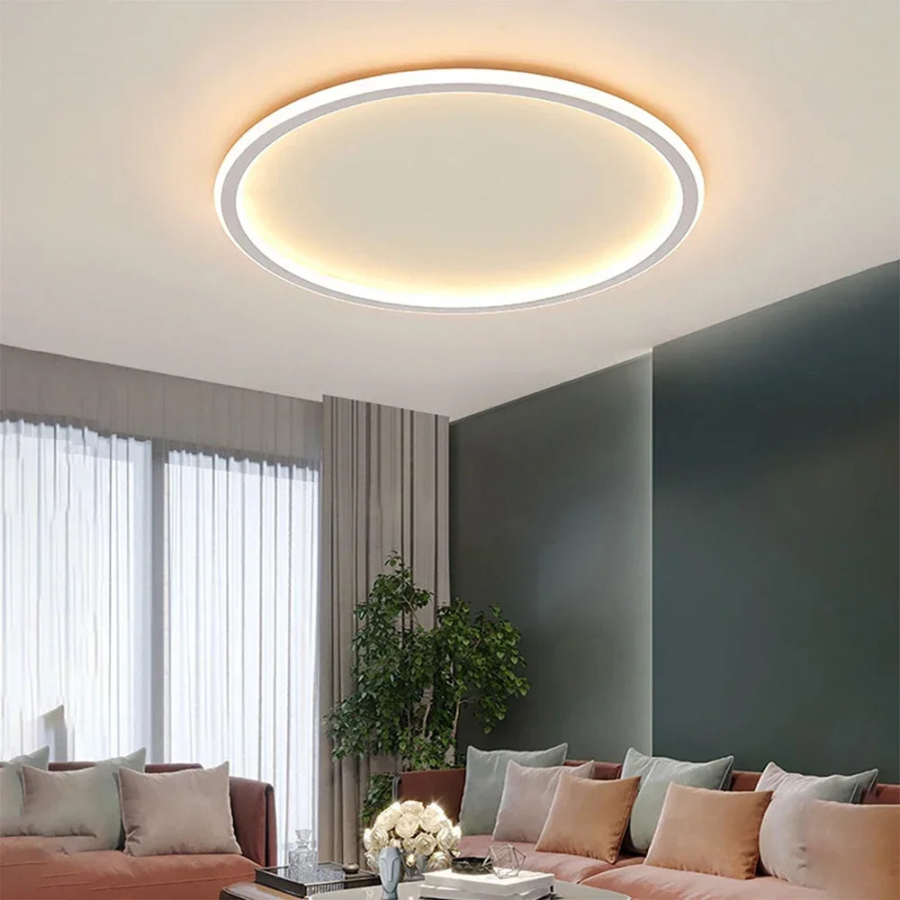 Rund LED-loftlampe med ultratynd ring og baggrundsbelysning