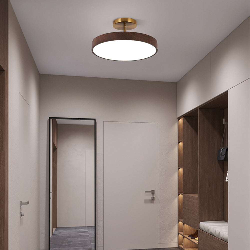 Rund LED loftlampe Trælook skærm med metalophæng
