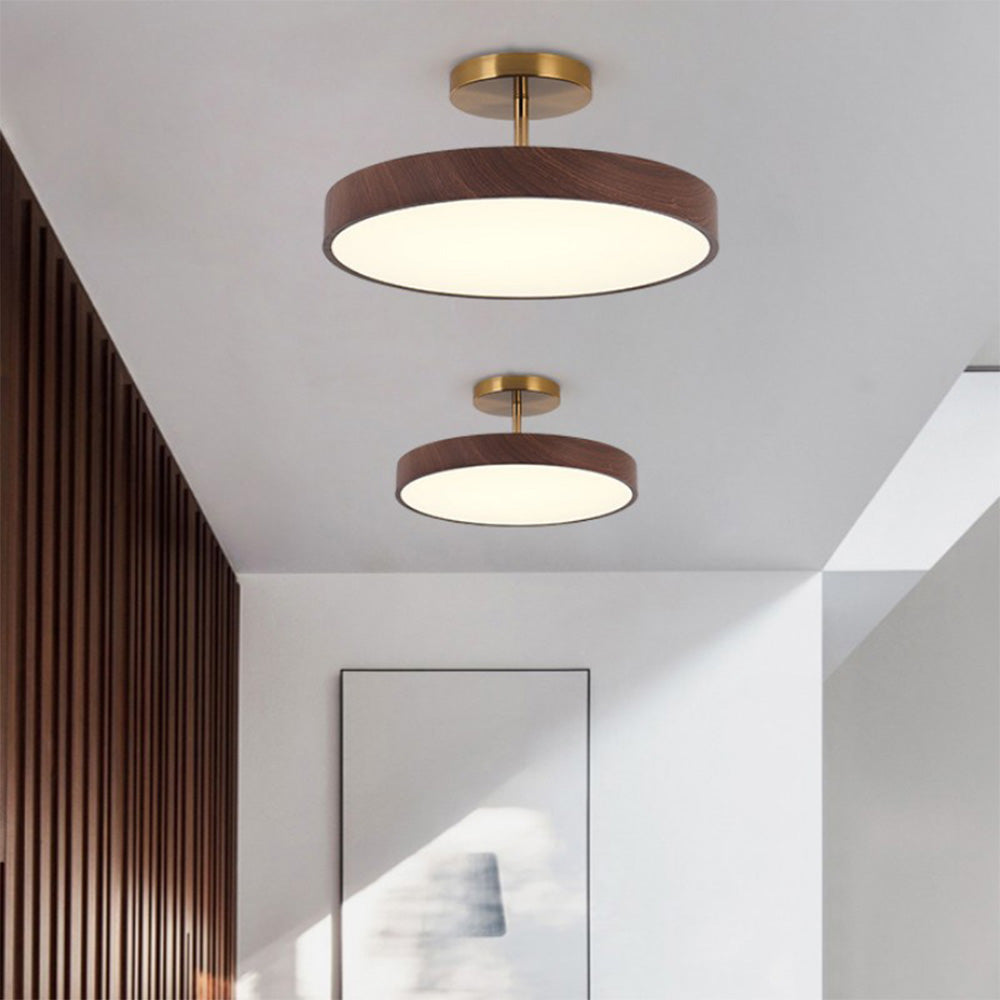 Rund LED loftlampe Trælook skærm med metalophæng