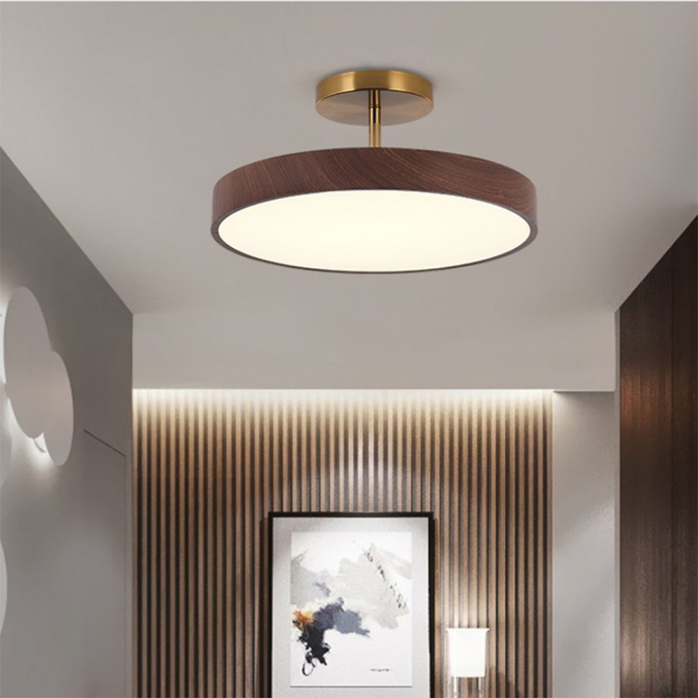 Rund LED loftlampe Trælook skærm med metalophæng