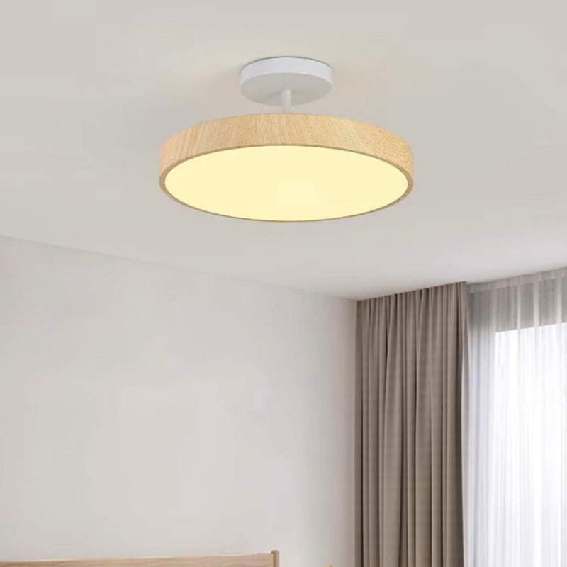Rund LED loftlampe Trælook skærm med metalophæng