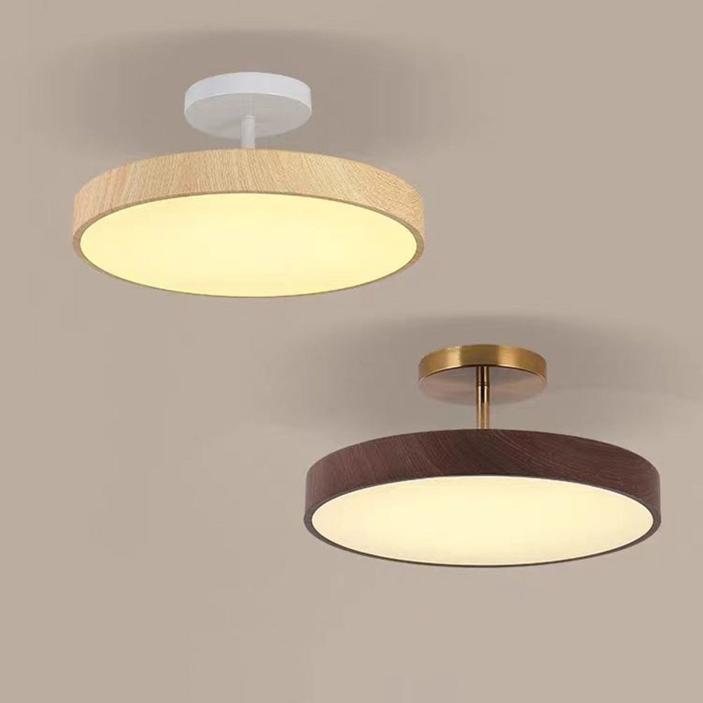 Rund LED loftlampe Trælook skærm med metalophæng