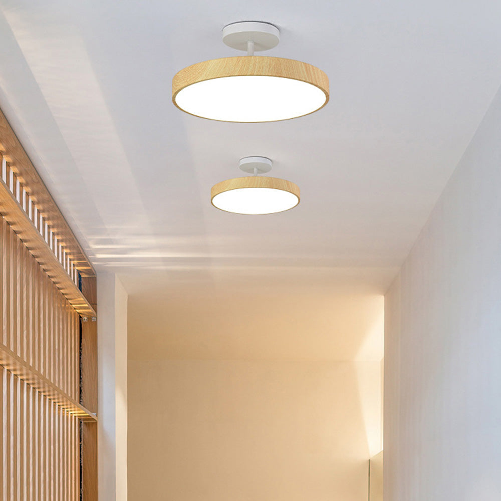 Rund LED loftlampe Trælook skærm med metalophæng