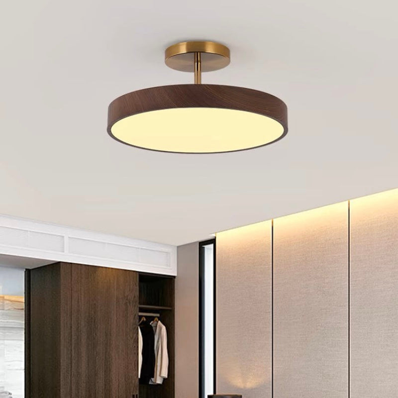 Rund LED loftlampe Trælook skærm med metalophæng