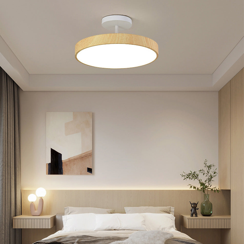 Rund LED loftlampe Trælook skærm med metalophæng