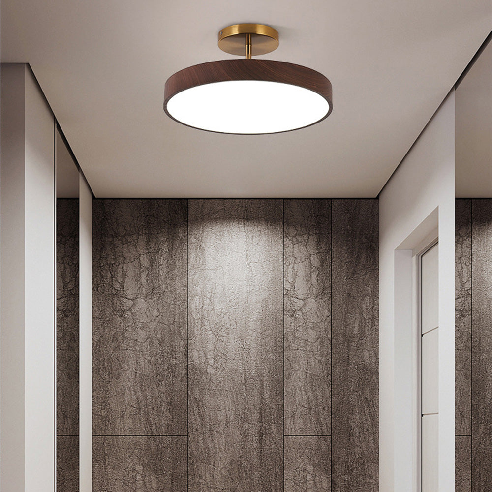 Rund LED loftlampe Trælook skærm med metalophæng