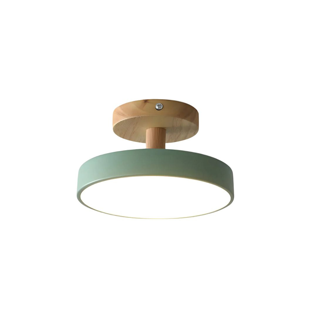Rund LED loftlampe træ og metal delvist planforsænket
