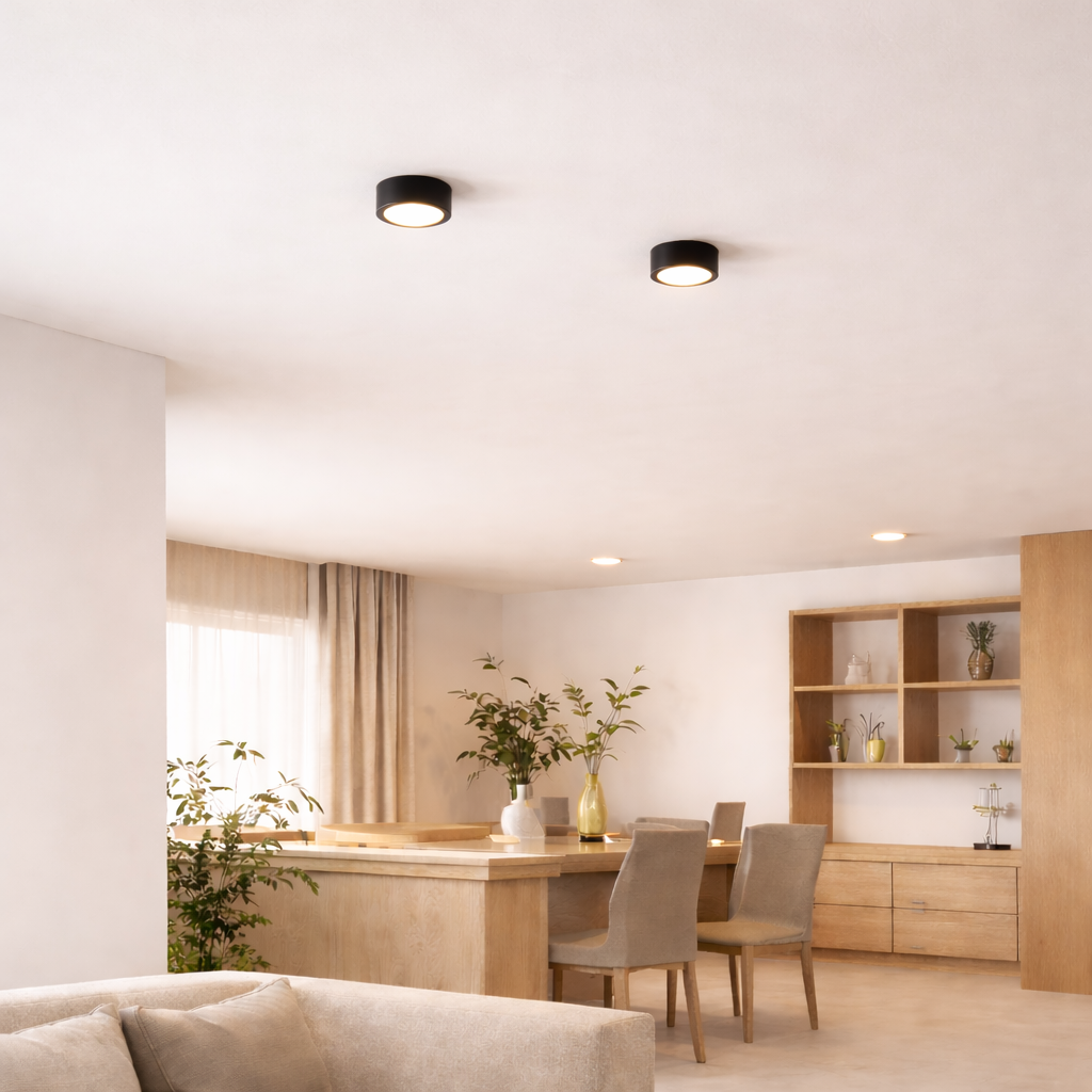 Rund LED loftlampe ultratynd med rillede detaljer