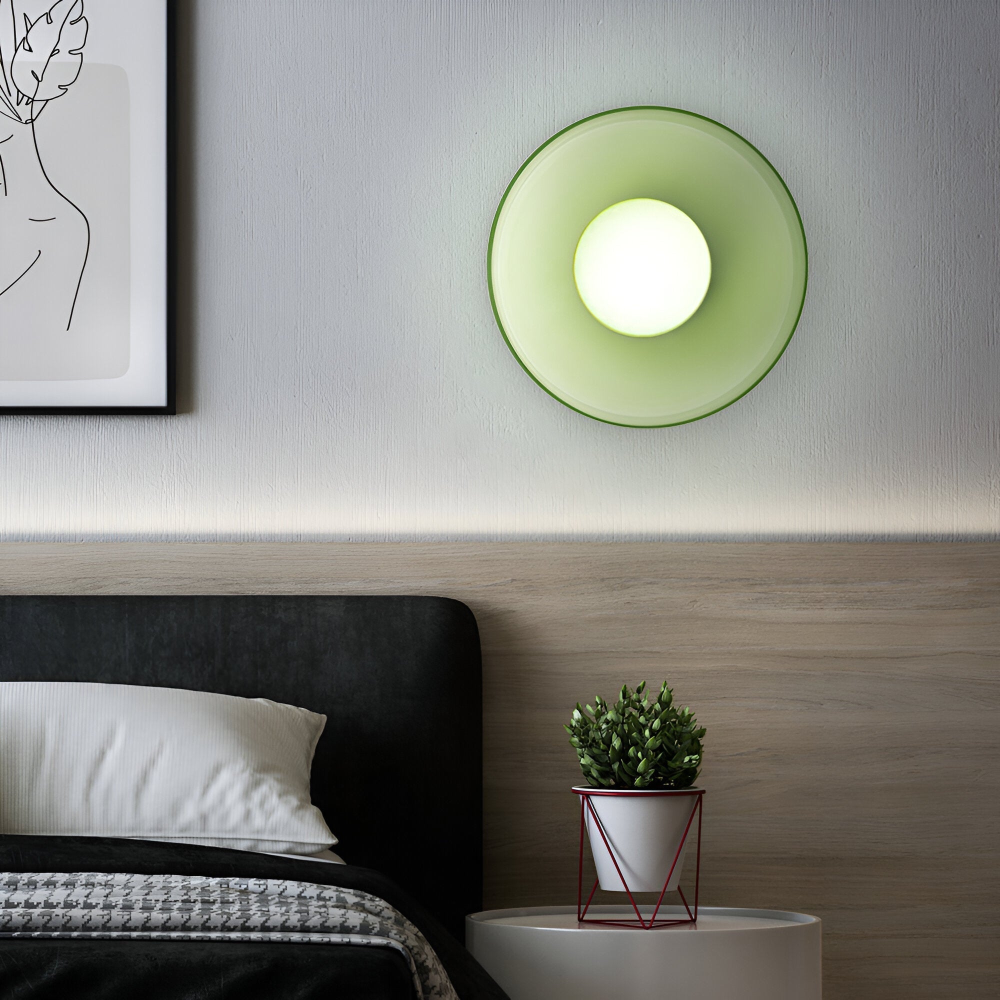 Rund loftslampe i glas med opal glaskugle