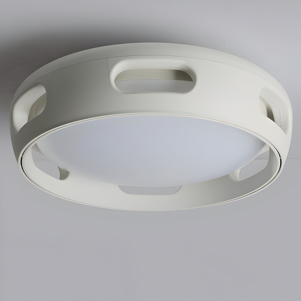 Rund loftslampe i ovale udskæringer og matteret diffuser