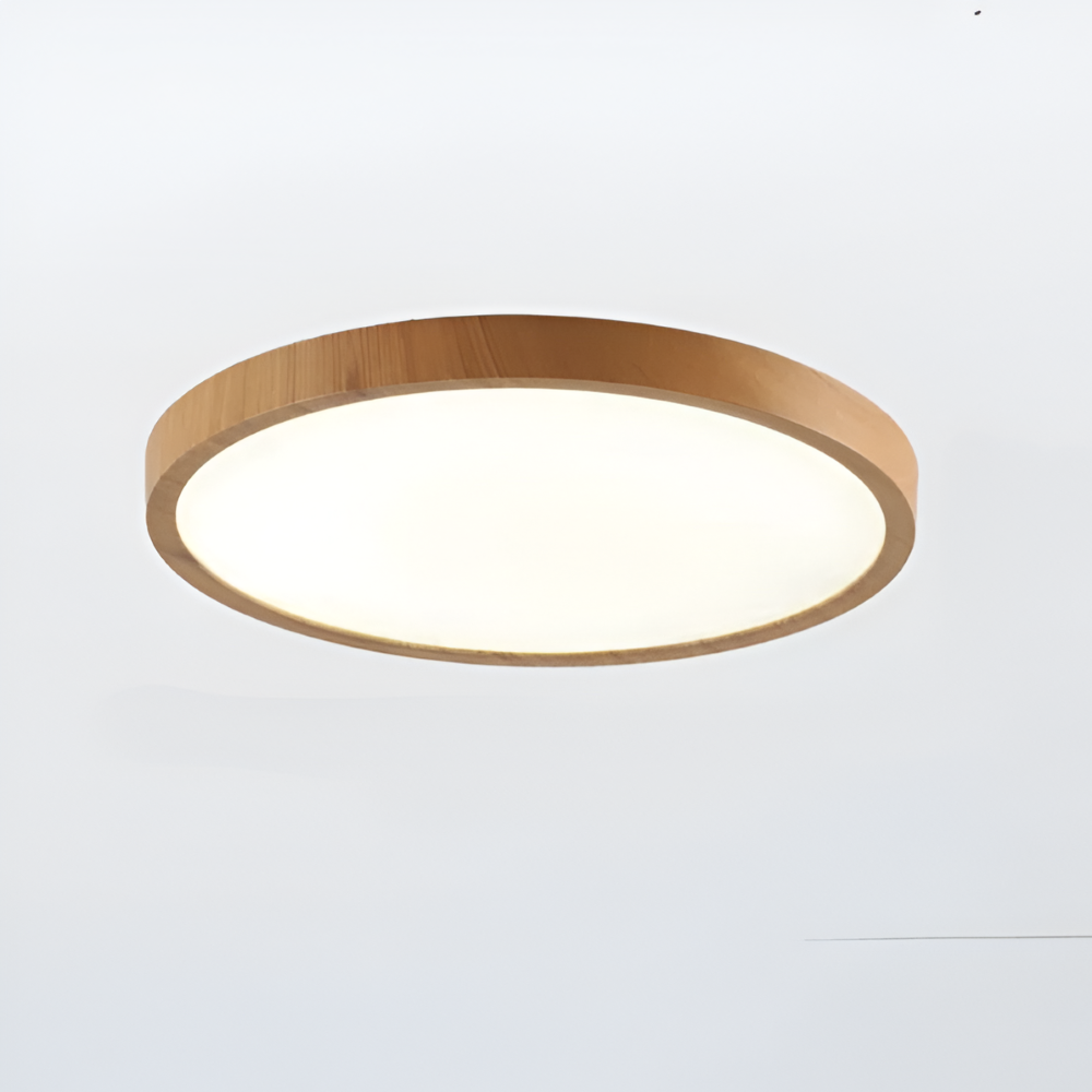 Rund loftslampe indbygget lampe med træ og matteret diffuser