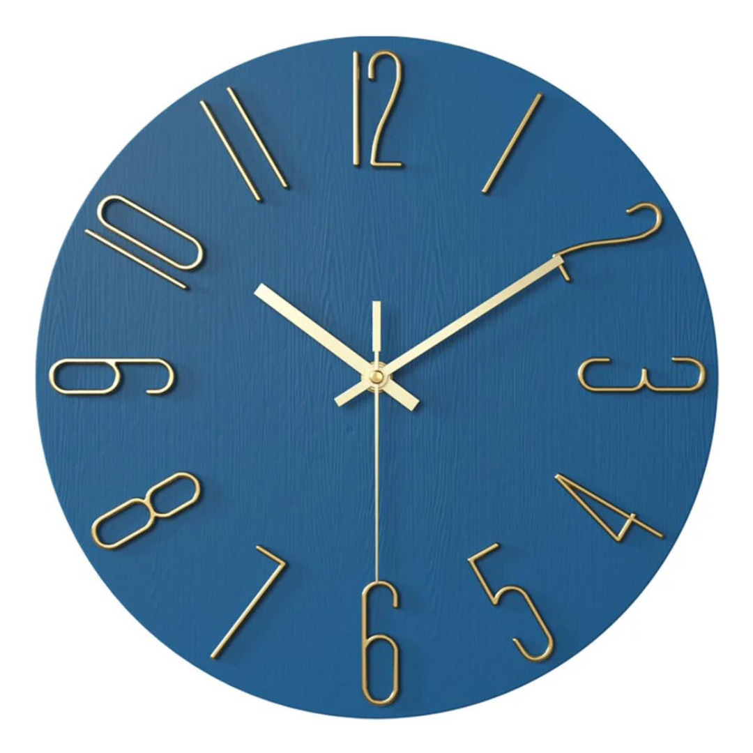 Round wall clock in wood look with 3D numbers