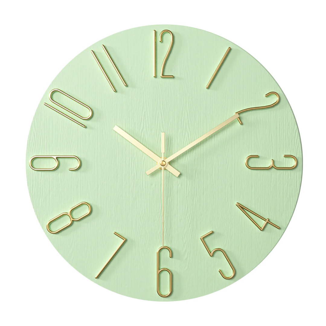 Round wall clock in wood look with 3D numbers