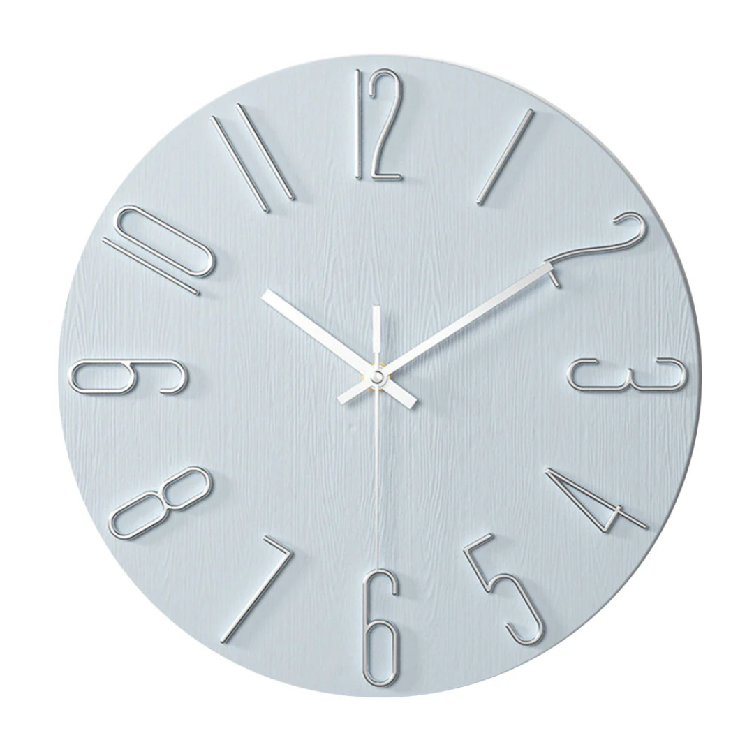 Round wall clock in wood look with 3D numbers