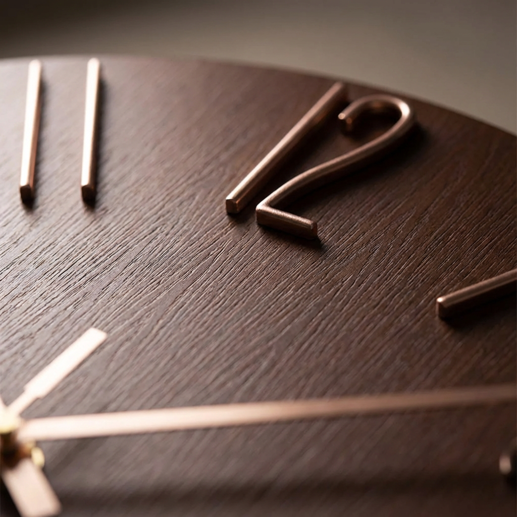 Round wall clock in wood look with 3D numbers