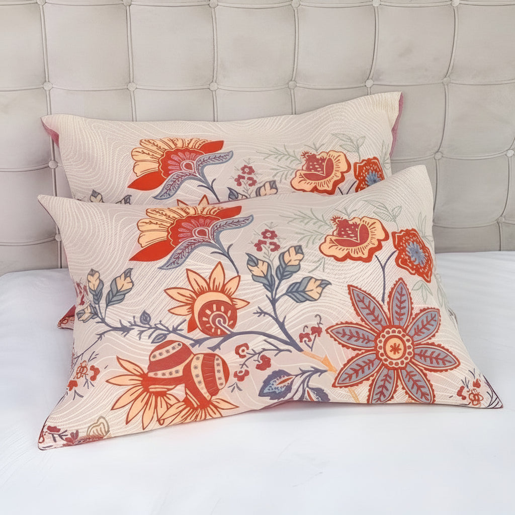 Rustic Boho Floral Pillowcases Cotton Set of 2