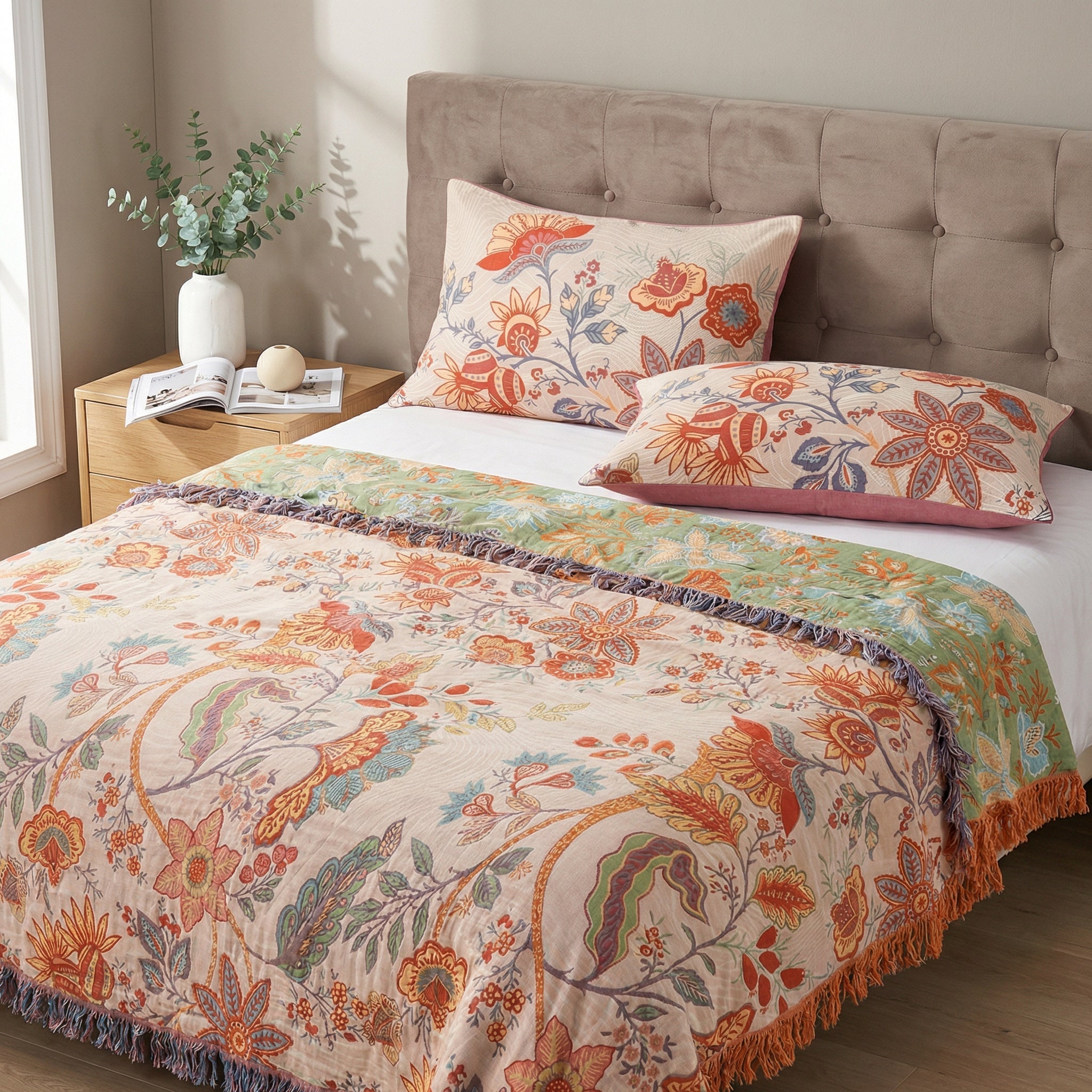 Rustic Boho Floral Pillowcases Cotton Set of 2