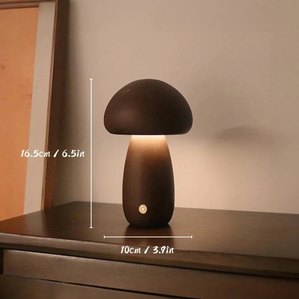 Wooden Mushroom Lamp Bedside Night Light Warm Glow for Nightstand and Shelf