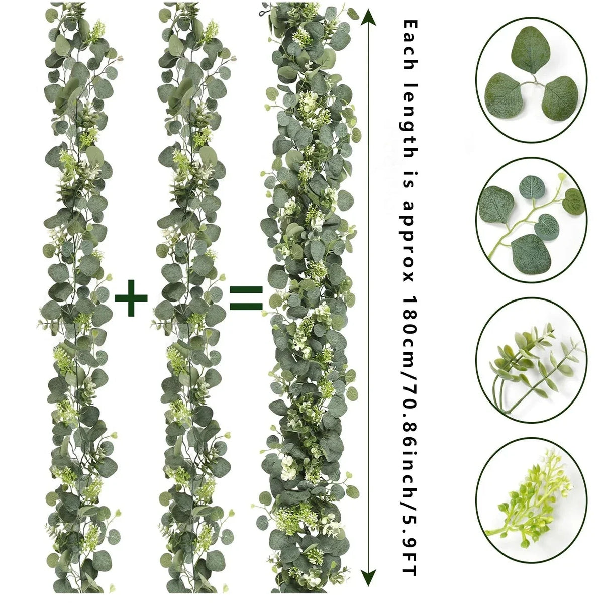 Faux Eucalyptus Garland Set of 2 Artificial Greenery for Mantel and Table