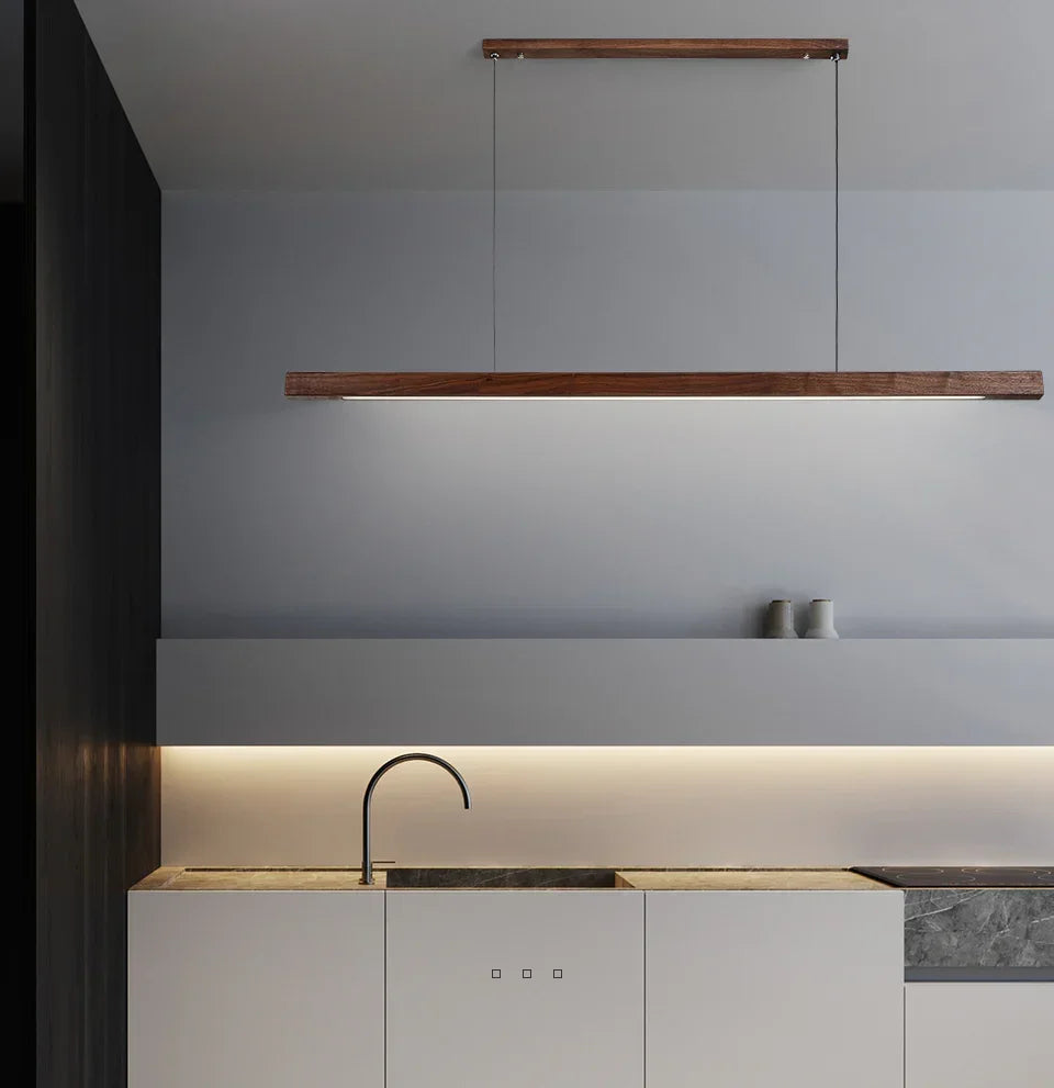 Linear Wood Pendant Light LED for Kitchen Island and Dining Table