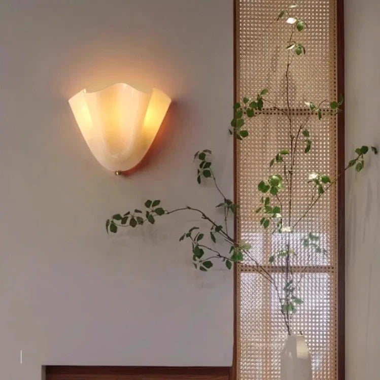 Colored Glass Wall Sconce Ruffled Shade Bedside