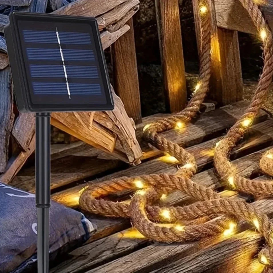 Solar Rope Lights Outdoor Hemp Rope String Light for Garden and Patio