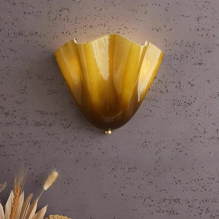 Colored Glass Wall Sconce Ruffled Shade Bedside