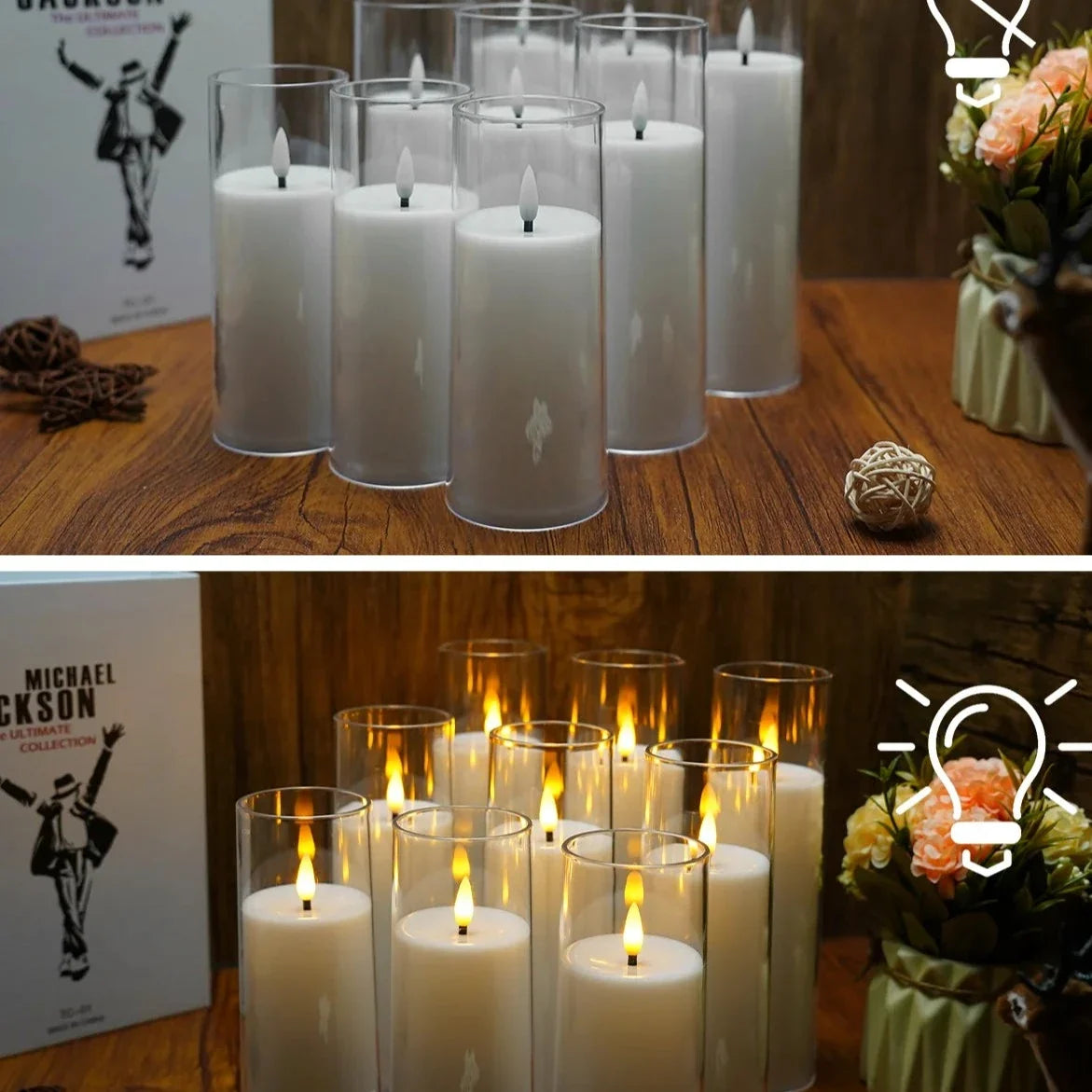 Flameless Candles 9 Piece Set LED Flickering Battery Operated for Mantel