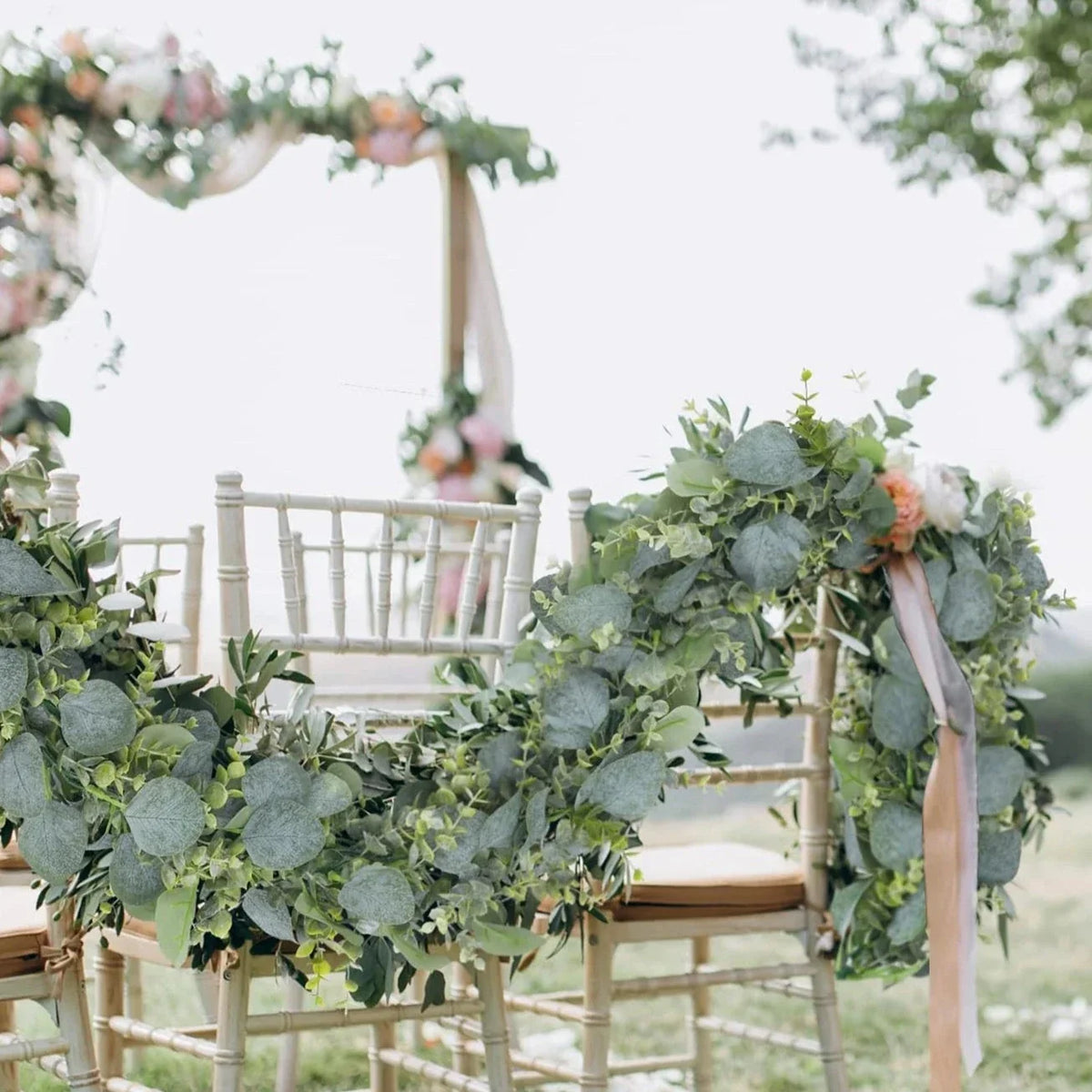 Faux Eucalyptus Garland Set of 2 Artificial Greenery for Mantel and Table