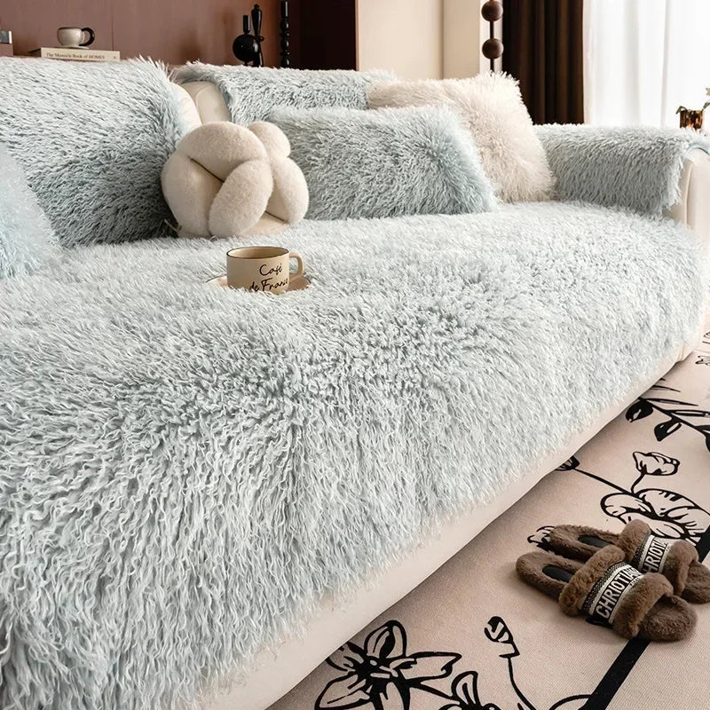 Faux Lambswool Sofa Cover with Long Shaggy Pile