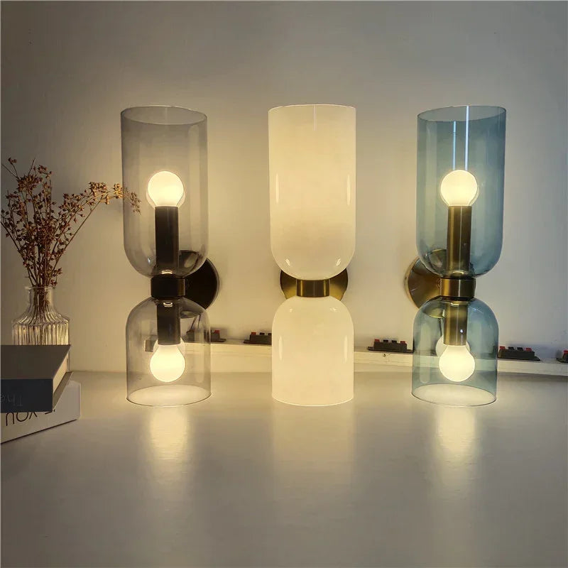 Two Light Wall Sconce Up and Down Glass Shades