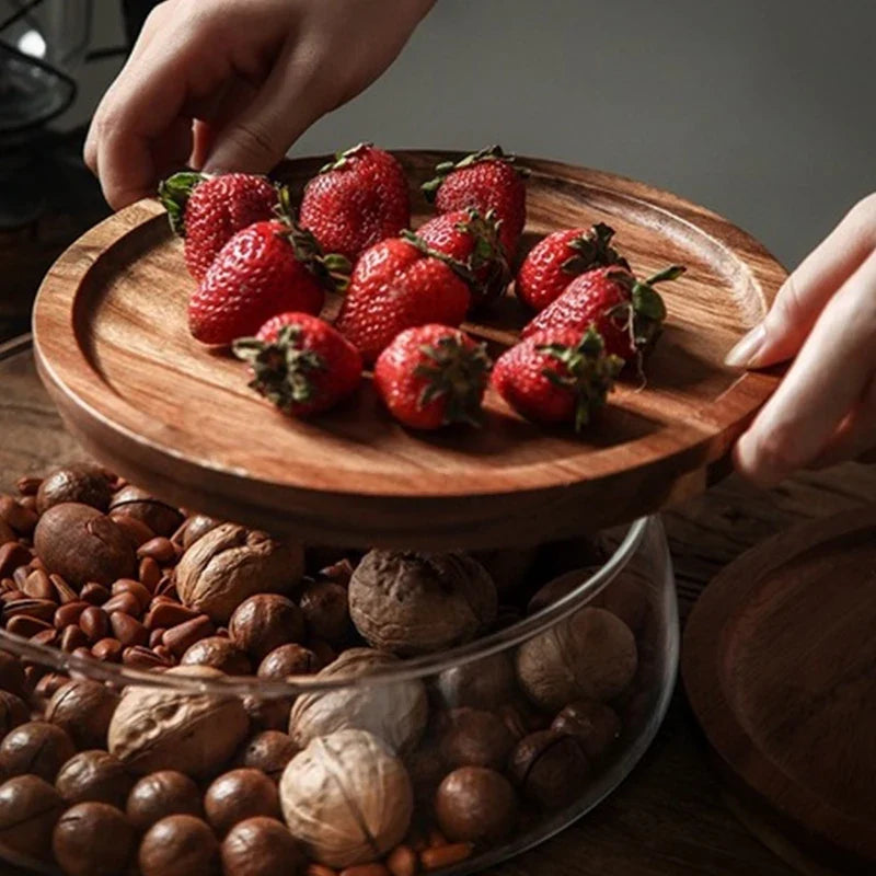 Wooden Food Storage Container with Lid Kitchen Canister for Counter Storage